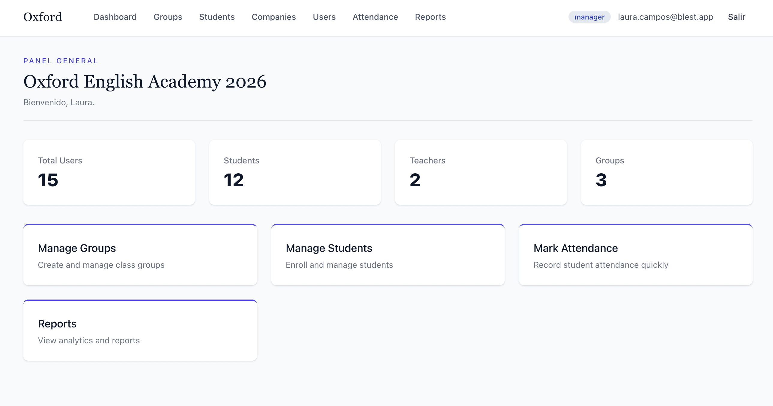 BLEST dashboard — Panel general del instituto