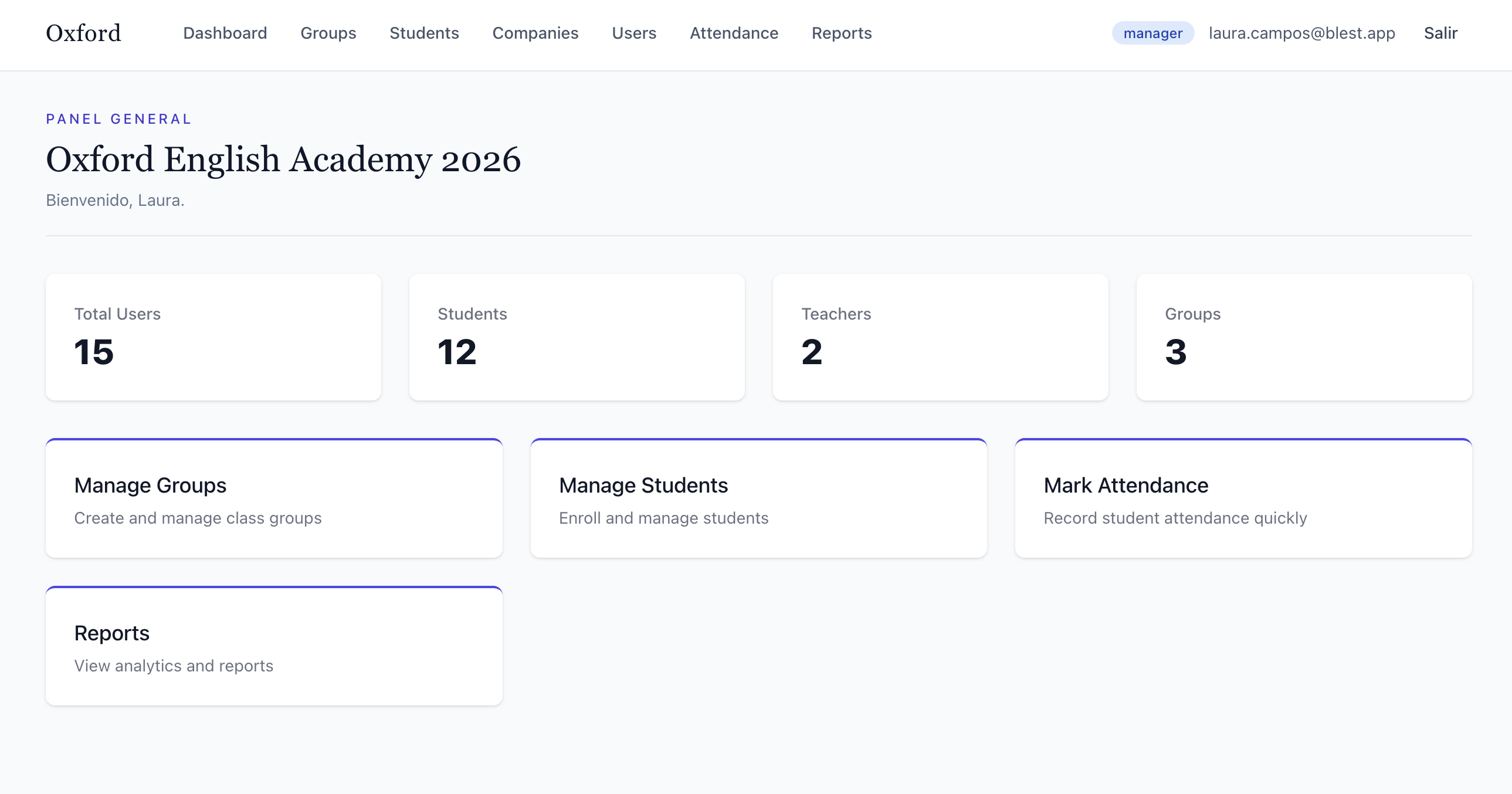 BLEST dashboard — Panel general del instituto